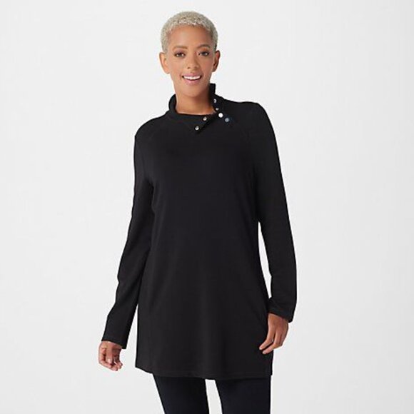 Susan Graver Tops - Susan Graver Women's Petite French Terry Button Tunic Top Black Size SP NWOT